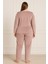 Kadın Büyük Beden 13213 Uzun Kol Kadife Pijama Takımı Pudra 2