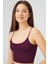 Mürdüm Ayarlanabilir Ince Askılı Lazer Kesim Kadın Crop Büstiyer 3