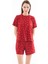Premium Şortlu Kadın Pijama Takımı Kırmızı Kalp Desenli Yumuşak Dokulu Bisiklet Yaka Kısa Kollu 1