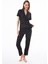 Premium Kadın Pijama Takımı Siyah Kalp Desenli Yumuşak Dokulu Kısa Kollu Gömlek Yaka 1