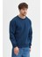 Lacivert Bisiklet Yaka Erkek Oversize Sweatshirt Pamuklu Basic 3 Iplik Şardonlu 1