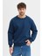 Lacivert Bisiklet Yaka Erkek Oversize Sweatshirt Pamuklu Basic 3 Iplik Şardonlu 2