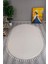 Krem Cloudy Oval Düğüm Saçaklı Post Peluş Halı Kaymaz Taban Yumuşacık Yolluk 1