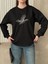 Kuş Logo Taş Detaylı Oversize Siyah Sweatshirt 5