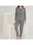 Pamuklu Önden Düğmeli Çizgili Gömlek Model Bayan Pijama Takımı 021210 1
