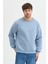 Mavi Bisiklet Yaka Erkek Oversize Sweatshirt Pamuklu Basic 3 Iplik Şardonlu 1