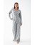 Kadın Gri Desenli Düğmeli Pamuklu Pijama Takımı 2