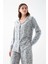 Kadın Gri Desenli Düğmeli Pamuklu Pijama Takımı 4