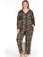 Lady Leopar Desenli Yumuşacık Pijama Uzun Kollu Üst Düğmeli Büyük Beden Viskon Kumaş Pijama Takımı 1