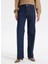 Yüksek Bel Düz Paça Bol Kesim Koyu Indigo Kadın Denim Pantolon J5WL-PNT7119 4