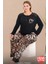 Lady Leopar Desenli Dantel Paçalı Yumuşacık Pijama Uzun Kollu Düğme Yakalı Viskon Pijama Takımı 2