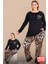 Lady Leopar Desenli Dantel Paçalı Yumuşacık Pijama Uzun Kollu Düğme Yakalı Viskon Pijama Takımı 3
