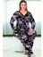 Lady Çiçek Desenli Yumuşacık Pijama Uzun Kollu Büyük Beden Viskon Kumaş Pijama Takımı 2