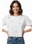 Taş Işlemeli Crop Beyaz Basic T-Shirt 1