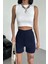 Tarz ve Rahatlığı Bir Arada Sunan Yüksek Bel Esnek Likralı Krep Şort Lacivert ( Lisinya ) 4