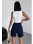 Tarz ve Rahatlığı Bir Arada Sunan Yüksek Bel Esnek Likralı Krep Şort Lacivert ( Lisinya ) 5