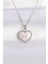 316L Çelik Zincir Gümüş Renk Beyaz Taşlı Bombeli Kalp Kolye - Lisinya 1