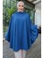 Düğme Detaylı Şık Tasarımlı Mavi Şal Yaka Panço ( Lisinya ) 1