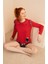 Kadın Nakışlı Şort Takım - Kırmızı 3