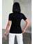Rahat ve Şık Kısa Kollu Bisiklet Yaka Likralı Viskon Penye Body Siyah ( Lisinya ) 3