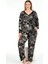 Lady Yaprak Desenli Yumuşacık Pijama Uzun Kollu Düğmeli Üst Büyük Beden Viskon Kumaş Pijama Takımı 1