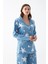 Kadın Mavi Yıldız Desenli Düğmeli Pamuklu Pijama Takımı 1