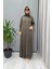 Fermuar ve Triko Detaylı Cupro Elbise Haki T26K-4006 1