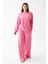 Kadın Oversize Pembe Puantiyeli Pamuklu Kalın Pijama Takımı 2