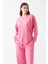 Kadın Oversize Pembe Puantiyeli Pamuklu Kalın Pijama Takımı 3