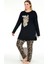 Lady Leopar Desenli Yumuşacık Pijama Uzun Kollu Büyük Beden Viskon Kumaş Pijama Takımı 1
