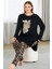 Lady Leopar Desenli Yumuşacık Pijama Uzun Kollu Büyük Beden Viskon Kumaş Pijama Takımı 2