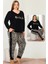 Lady Zebra Desenli Alt Çizgili Yumuşacık Pijama Uzun Kollu V Yakalı Viskon Kumaş Pijama Takımı 2