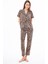 Premium Kadın Pijama Takımı Leopar Desenli Yumuşak Dokulu Kısa Kollu Gömlek Yaka 1