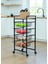 Dekoratif Tekerlekli Metal Sebzelik 4 Tel Sepetli Çam Ahşap Raflı Çok Amaçlı Stand 7
