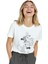 Kadın Beyaz Relaxed Fit %100 Pamuk Tişört – Çizgisel Doodle & Tipografi Baskılı 4
