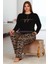 Lady Leopar Desenli Kadın Uzun Kol Penye Büyük Beden Pijama Takımı 2