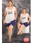 Lady Büyük Beden Gece Desenli Kısa Kollu Kollar Dantelli Şortlu Pijama Takımı 1