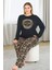 Lady Siyah Renk Leopar Desenli Lady Kadın Uzun Kol Büyük Beden Penye Pijama Takımı 3