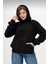 Kadın Peluş Kumoş Kanguru Cepli Kapüşonlu Rahat Kalıp Standart Sweatshirt 2