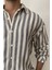 Gri Oversize Çizgili Keten Gömlek 3