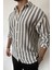 Gri Oversize Çizgili Keten Gömlek 5