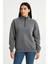 Kadın Üç Iplik Dık Yaka Yarım Fermuarlı Sweatshirt - Antrasit 1