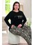 Lady Büyük Beden Renkli Desenli Uzun Kollu Pijama Takımı 2