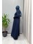 Fermuar ve Triko Detaylı Cupro Elbise Lacivert T26K-4006 2