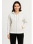 Kadın Üç Iplik Kapüşonlu Tam Fermuarlı Kanguru Çepli Sweatshirt Hoodie - Beyaz 4