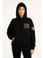Kadın Üç Iplik Kapüşonlu Ön ve Arka Baskılı Sweatshirt Hoodie - Siyah 1