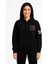 Kadın Üç Iplik Kapüşonlu Ön ve Arka Baskılı Sweatshirt Hoodie - Siyah 2