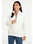 Kadın Üç Iplik Dık Yaka Yarım Fermuarlı Sweatshirt - Beyaz 1