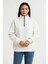 Kadın Üç Iplik Dık Yaka Yarım Fermuarlı Sweatshirt - Beyaz 5