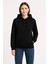 Kadın Üç Iplik Kapüşonlu Kanguru Cepli Sweatshirt Hoodie - Siyah 1